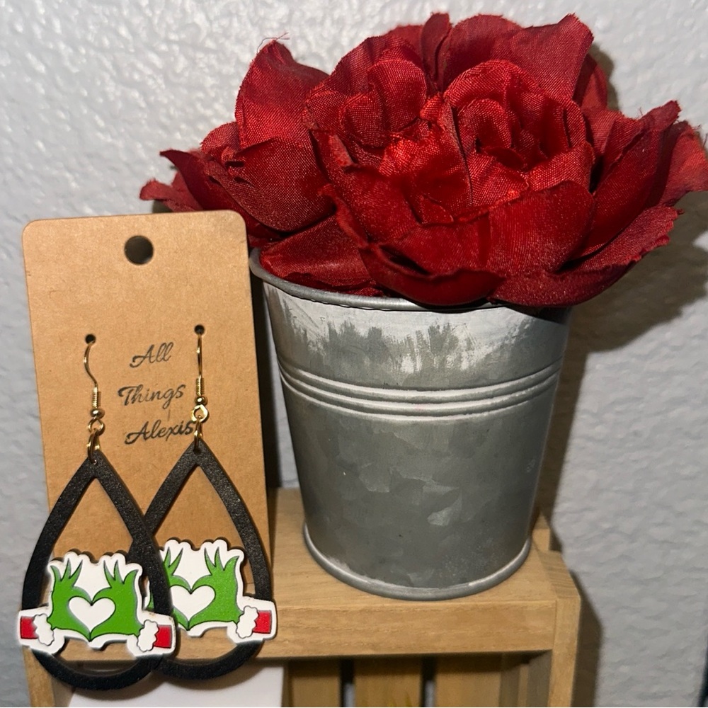 Black and Green Teardrop Grinch Earrings
